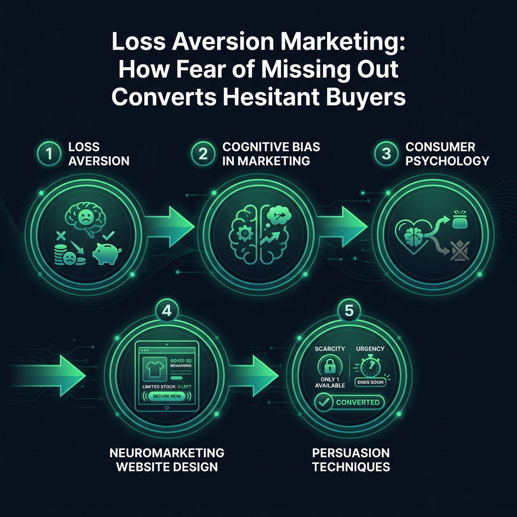Loss Aversion Marketing: How Fear of Missing Out Converts Hesitant Buyers infographic showing loss aversion, cognitive bias in marketing, consumer psychology for digital marketing