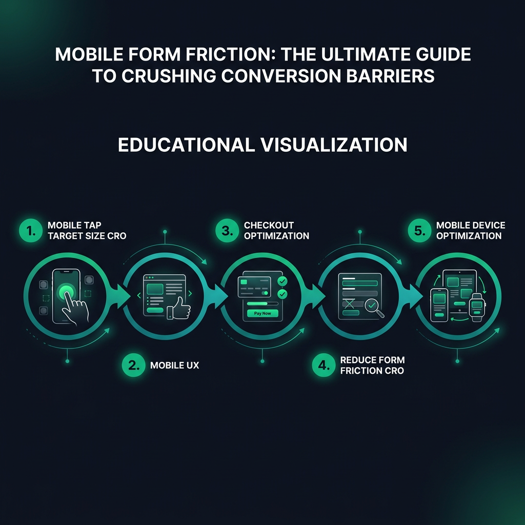 Mobile Form Friction: The Ultimate Guide to Crushing Conversion Barriers infographic showing mobile tap target size CRO, mobile UX, checkout optimization for digital marketing