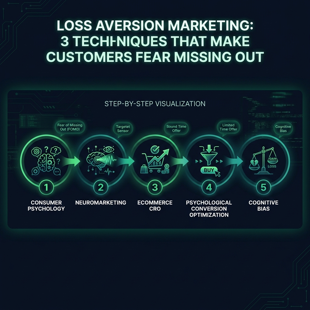 Loss Aversion Marketing: 3 Techniques That Make Customers Fear Missing Out infographic showing consumer psychology, neuromarketing, ecommerce CRO for digital marketing