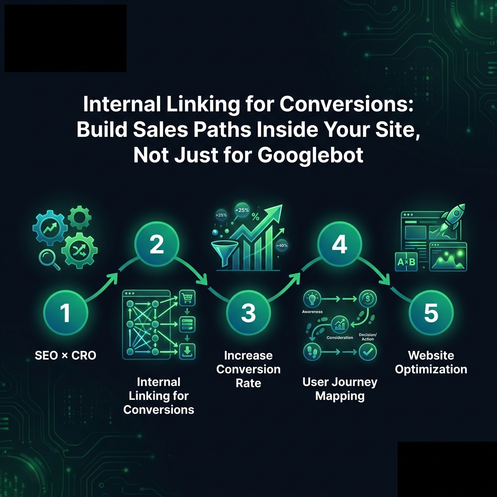 Internal Linking for Conversions: Build Sales Paths Inside Your Site, Not Just for Googlebot infographic showing SEO × CRO, internal linking for conversions, increase conversion rate for digital marketing